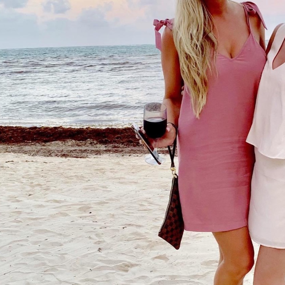 Pink Tie Midi Summer Dress